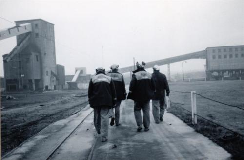 Miners leaving Agecroft colliery